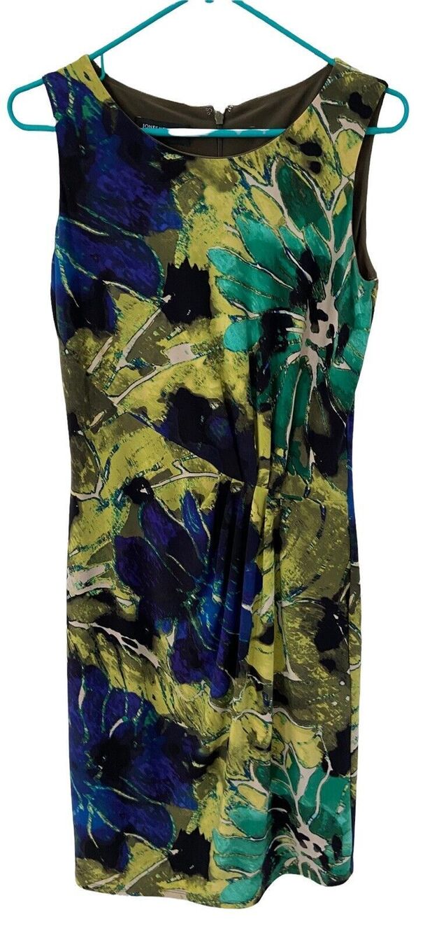 Jones New York Womens Size 4 Dress Green Blue Faux Wrap Knit Lined
